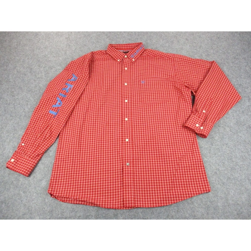 Ariat Shirt Mens Extra Large Red Blue Plaid Pro Series Embroidered Long Sleeve
